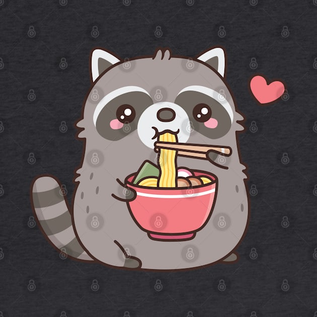 Cute Chubby Raccoon Loves Eating Ramen Noodles by rustydoodle